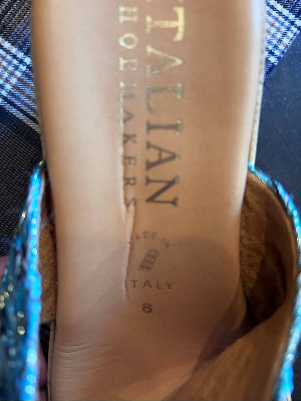 Italian Shoemakers Teal Braided Toe-Post Sandals with Tan Footbed - Picture 6 of 6